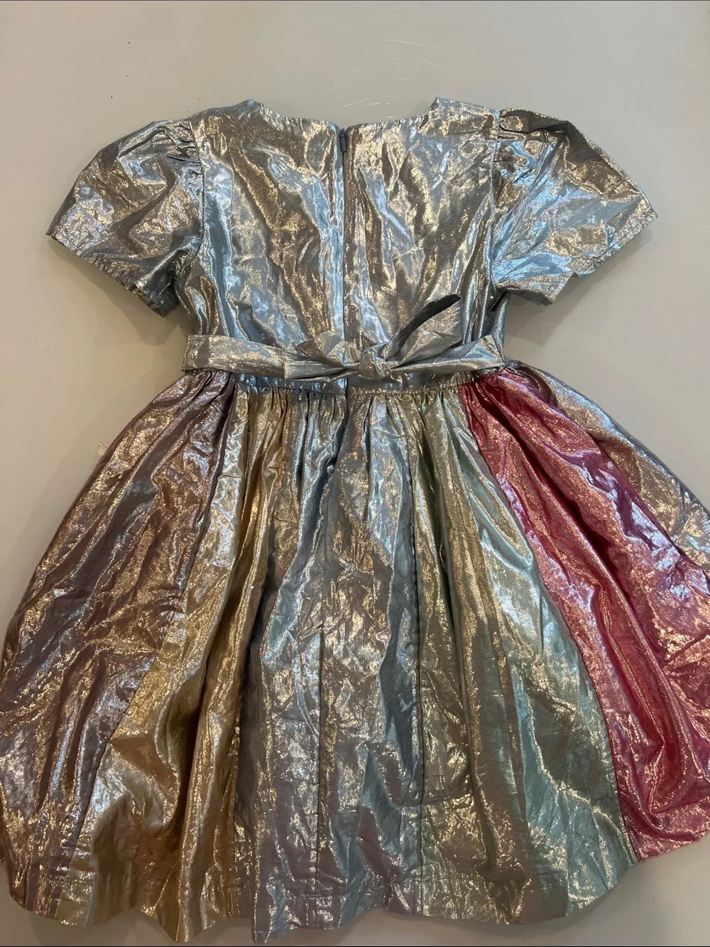 Mini Boden Metallic Multi-Color Dress - Silver & Rainbow Panels